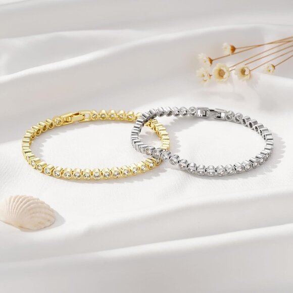 14K Gold White Gold-Plated Tennis Bracelets for Women 6.5/7/7.5 Inch - Picture 6 of 7